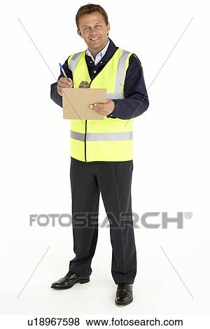 Courier Writing On A Clipboard View Large Photo Image Stock Photo - Courier Writing On A Clipboard. Fotosearch