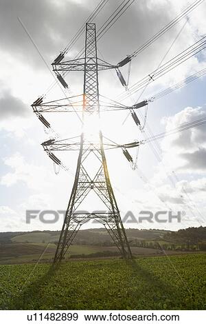 Electricity Pylons In A Paddock View Large Photo Image Stock Photo - Electricity Pylons In A Paddock. Fotosearch