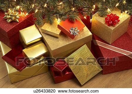 Group Of Christmas Presents Under Tree View Large Photo Image Stock Image - Group Of Christmas Presents Under Tree. Fotosearch