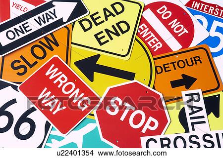 Picture - Group Of Road Signs. Fotosearch
