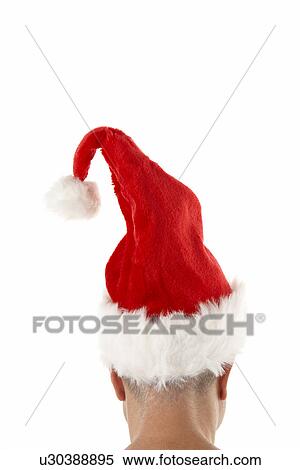 Man Wearing Santa Hat Against White Background View Large Photo Image Stock Photography - Man Wearing Santa Hat Against White Background. Fotosearch
