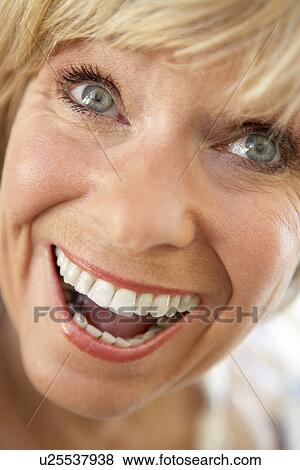 Middle Aged Woman Smiling Happily View Large Photo Image Stock Photo - Middle Aged Woman Smiling Happily. Fotosearch