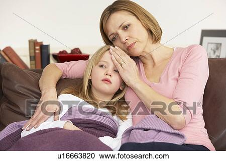 Mother Taking Temperature Of Sick Daughter View Large Photo Image Stock Image - Mother Taking Temperature Of Sick Daughter. Fotosearch