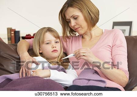 Mother Taking Temperature Of Sick Daughter View Large Photo Image Stock Image - Mother Taking Temperature Of Sick Daughter. Fotosearch