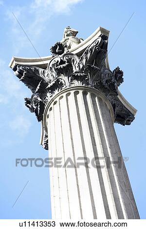 Stock Image - Nelson's Column In Trafalgar Square, London, England. Fotosearch