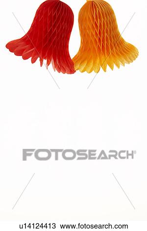 Stock Image - Paper Christmas Decorations Against White Background. Fotosearch