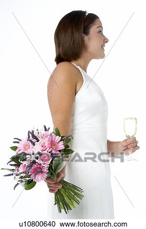 Portrait Of Bride Holding Bouquet And Wine Glass View Large Photo Image Stock Image - Portrait Of Bride Holding Bouquet And Wine Glass. Fotosearch