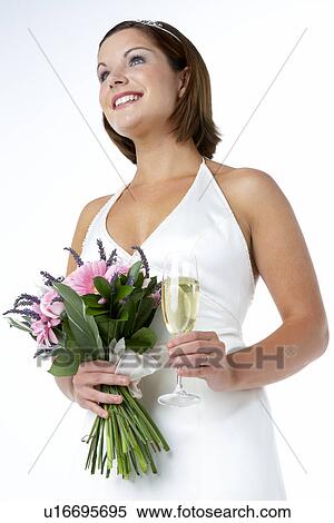 Portrait Of Bride Holding Bouquet And Wine Glass View Large Photo Image Stock Photography - Portrait Of Bride Holding Bouquet And Wine Glass. Fotosearch