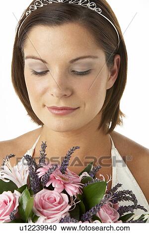 Portrait Of Bride Holding Bouquet Of Flowers View Large Photo Image Stock Image - Portrait Of Bride Holding Bouquet Of Flowers. Fotosearch