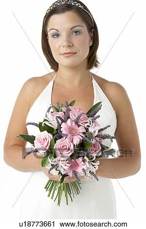 Portrait Of Bride Holding Bouquet Of Flowers View Large Photo Image Stock Image - Portrait Of Bride Holding Bouquet Of Flowers. Fotosearch
