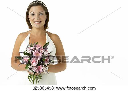 Portrait Of Bride Holding Bouquet Of Flowers View Large Photo Image Stock Photo - Portrait Of Bride Holding Bouquet Of Flowers. Fotosearch