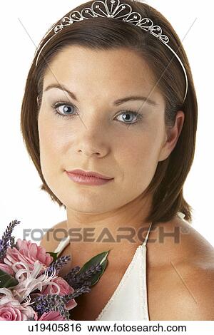 Portrait Of Bride Holding Bouquet Of Flowers View Large Photo Image Stock Photograph - Portrait Of Bride Holding Bouquet Of Flowers. Fotosearch