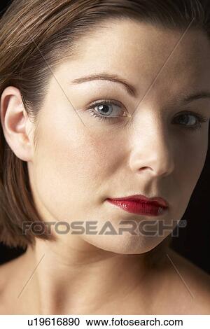 Portrait Of Young Woman With Red Lipstick View Large Photo Image Stock Image - Portrait Of Young Woman With Red Lipstick. Fotosearch