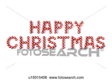 Stock Photograph - Red Christmas Baubles Spelling Happy Christmas Against White Background. Fotosearch