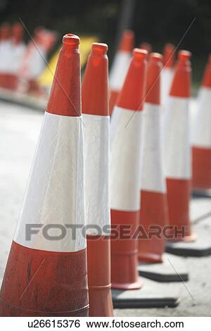 Road Cones Lined Up On The Side Of The Road View Large Photo Image Stock Photograph - Road Cones Lined Up On The Side Of The Road. Fotosearch