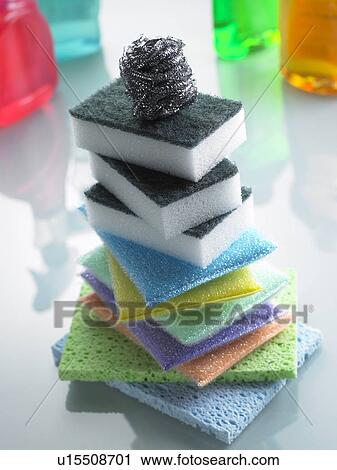 Stock Image - Stack Of Colorful Sponges. Fotosearch