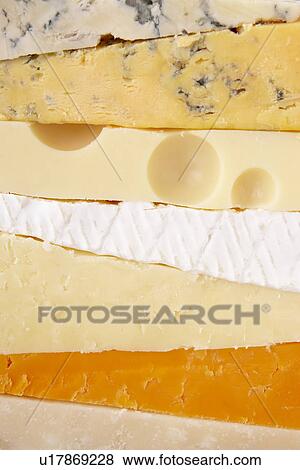Stock Photo - Stack Of Different Cheeses. Fotosearch