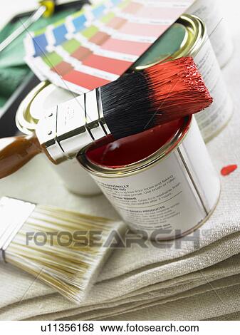 Stack Of Paint Brushes, Paint Tins And Color Wheels View Large Photo Image Stock Photo - Stack Of Paint Brushes, Paint Tins And Color Wheels. Fotosearch