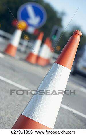 Stock Image - Traffic Signs Indicating Road Works. Fotosearch