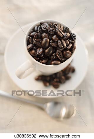 Stock Image - Coffee beans in cup. Fotosearch