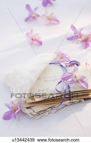 Old letters wrapped in handkerchief with flowers around View Large Photo Image Stock Photo - Old letters wrapped in handkerchief with flowers around. Fotosearch