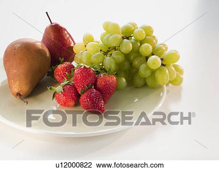 "Pears, grapes and strawberries on plate" View Large Photo Image Stock Image - "Pears, grapes and strawberries on plate". Fotosearch