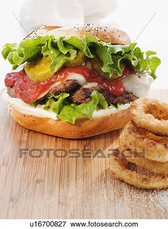 Stock Photo - Studio shot of hamburger. Fotosearch