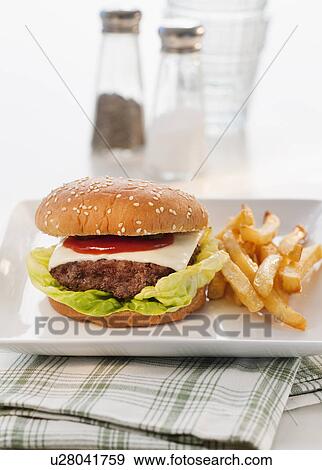 Stock Photo - Studio shot of hamburger. Fotosearch