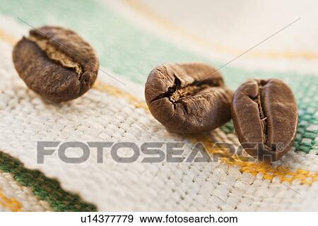 "Three roast coffee beans on fabric, studio shot" View Large Photo Image Stock Photo - "Three roast coffee beans on fabric, studio shot". Fotosearch