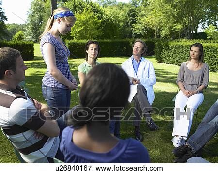 "Circle of people in rehab, outdoors" View Large Photo Image Stock Photo - "Circle of people in rehab, outdoors". Fotosearch