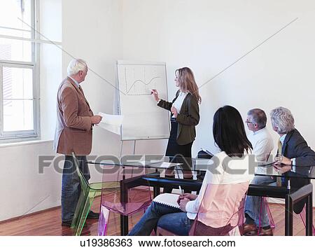 Co-workers giving presentation in office View Large Photo Image Stock Image - Co-workers giving presentation in office. Fotosearch