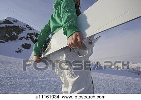 Female snowboarder with her board View Large Photo Image Picture - Female snowboarder with her board. Fotosearch