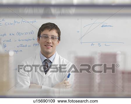 Stock Photo - Laboratory technician and whiteboard. Fotosearch