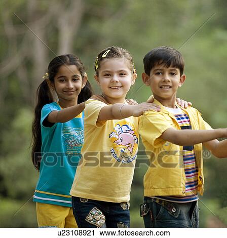 Stock Image - Children in a line. Fotosearch