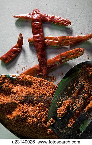 Chili powder with red chili View Large Photo Image Stock Photograph - Chili powder with red chili. Fotosearch