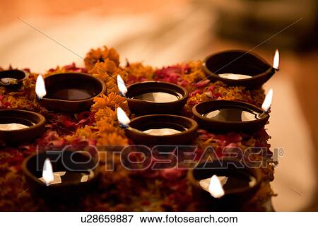 Stock Photo - Clay diyas. Fotosearch