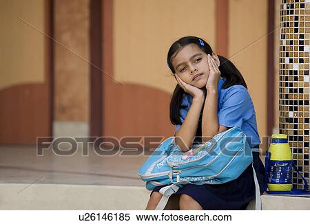School girl waiting View Large Photo Image Stock Photography - School girl waiting. Fotosearch