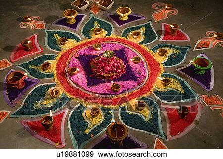 Traditional colourful rangoli View Large Photo Image Stock Photo - Traditional colourful rangoli. Fotosearch