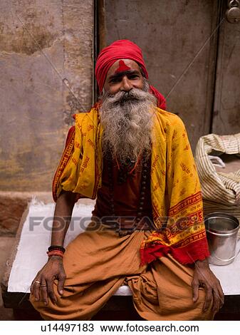 Stock Image - Bearded man in India. Fotosearch
