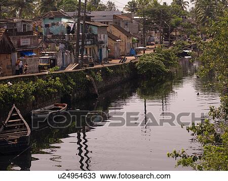 "Boat canal in Cochin, Kerala, India" View Large Photo Image Stock Image - "Boat canal in Cochin, Kerala, India". Fotosearch