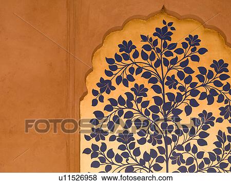 Stock Photo - "Painted floral mural on a wall in Agra, India". Fotosearch