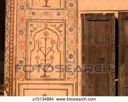 "Painted wall in Amber Fort, Jaipur, India" View Large Photo Image Picture - "Painted wall in Amber Fort, Jaipur, India". Fotosearch