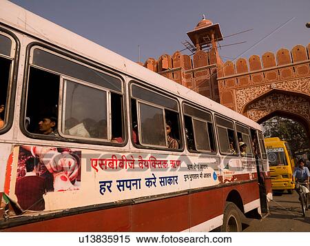 Stock Photography - Passengers on a bus in India. Fotosearch