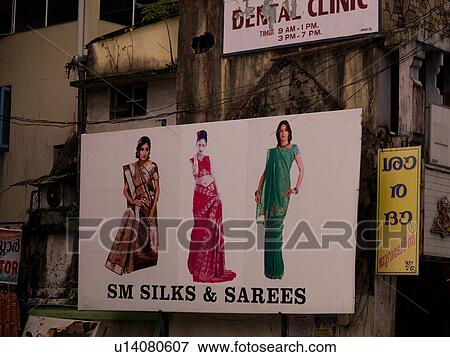 Stock Photo - "Saree advertising sign in Alleppey, Kerala, India". Fotosearch