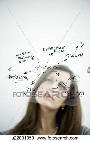 Businesswoman holding flow chart transparency View Large Photo Image Stock Photo - Businesswoman holding flow chart transparency. Fotosearch