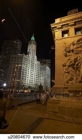 Cityscape at night, Chicago, USA View Large Photo Image Stock Image - Cityscape at night, Chicago, USA. Fotosearch