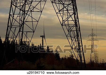 Hydro lines next to wind turbines, Gaspesie, Quebec View Large Photo Image Stock Image - Hydro lines next to wind turbines, Gaspesie, Quebec. Fotosearch
