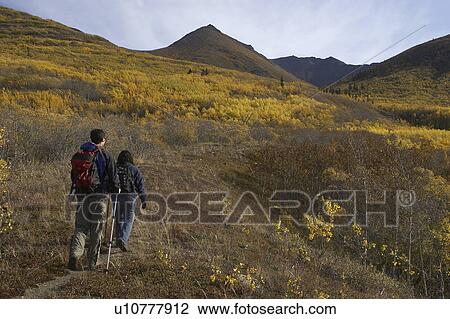 Stock Image - The Whitehorse-area has some of the most impressive hiking trails in Canada, including the Caribou Mountain hike, which is located about 30 minutes outside of the city near Carcross, Yukon.. Fotosearch
