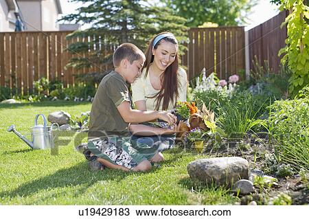 Woman and boy working in backyard garden, Winnipeg, Canada View Large Photo Image Stock Image - Woman and boy working in backyard garden, Winnipeg, Canada. Fotosearch