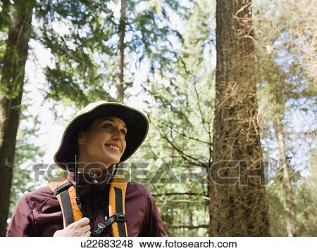 Stock Photo - A hiker in the woods. Fotosearch